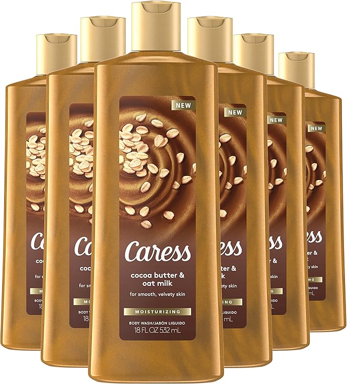Caress Moisturizing Body Wash For Dry Skin Cocoa Butter and Oat Milk Leaves Skin Feeling Instantly Moisturized 18.6 oz 6 Count - Image 2
